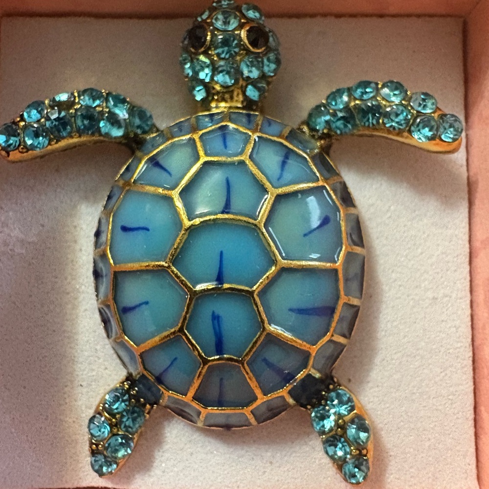 Blue and Gold Turtle Brooch